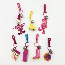 VTG 80s Plastic Bell Charms Lot - Clown Tea Cup Piano Harmonica Roller Skate picture
