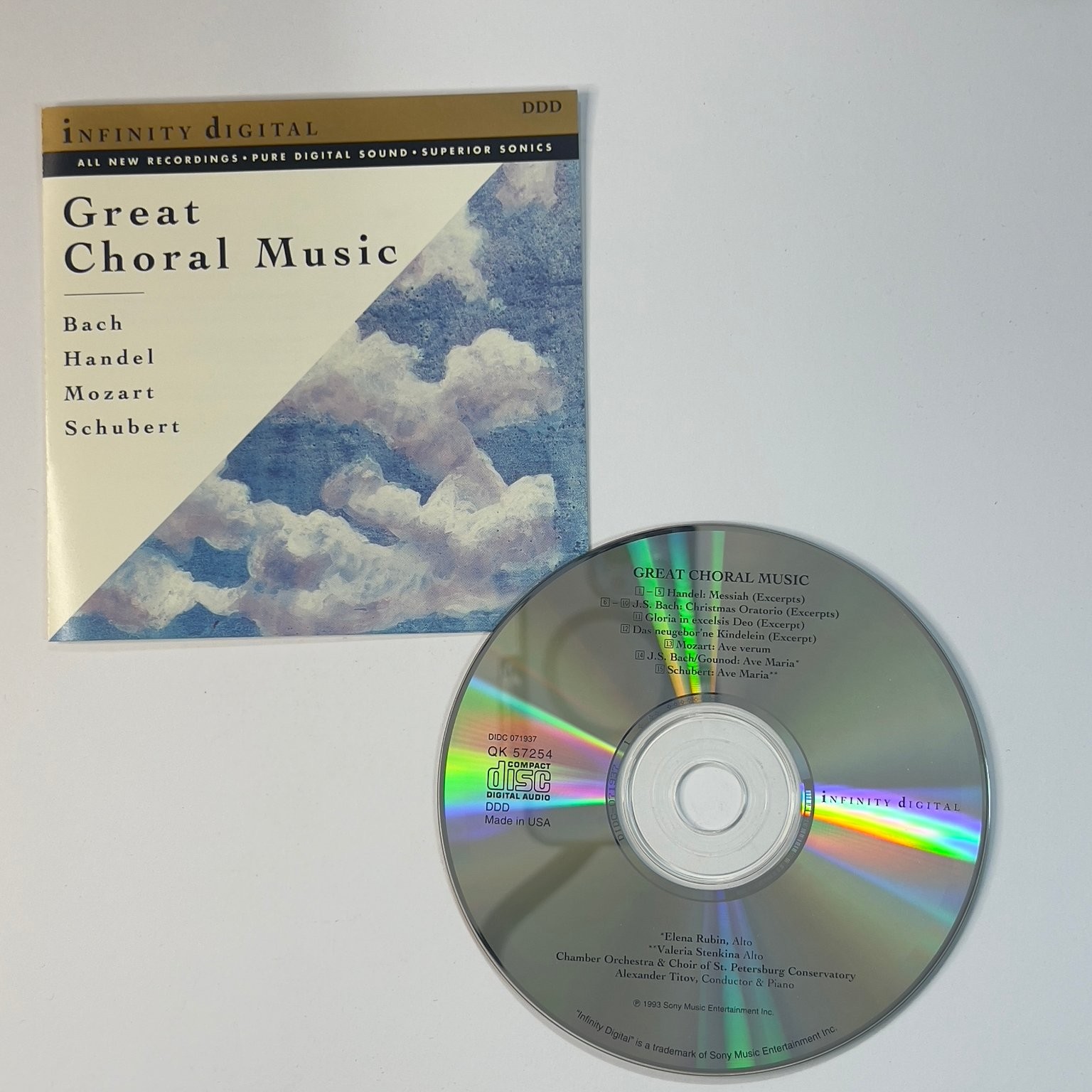 Great Choral Music CD 1993 Infinity Digital Bach Handel Mozart Schubert