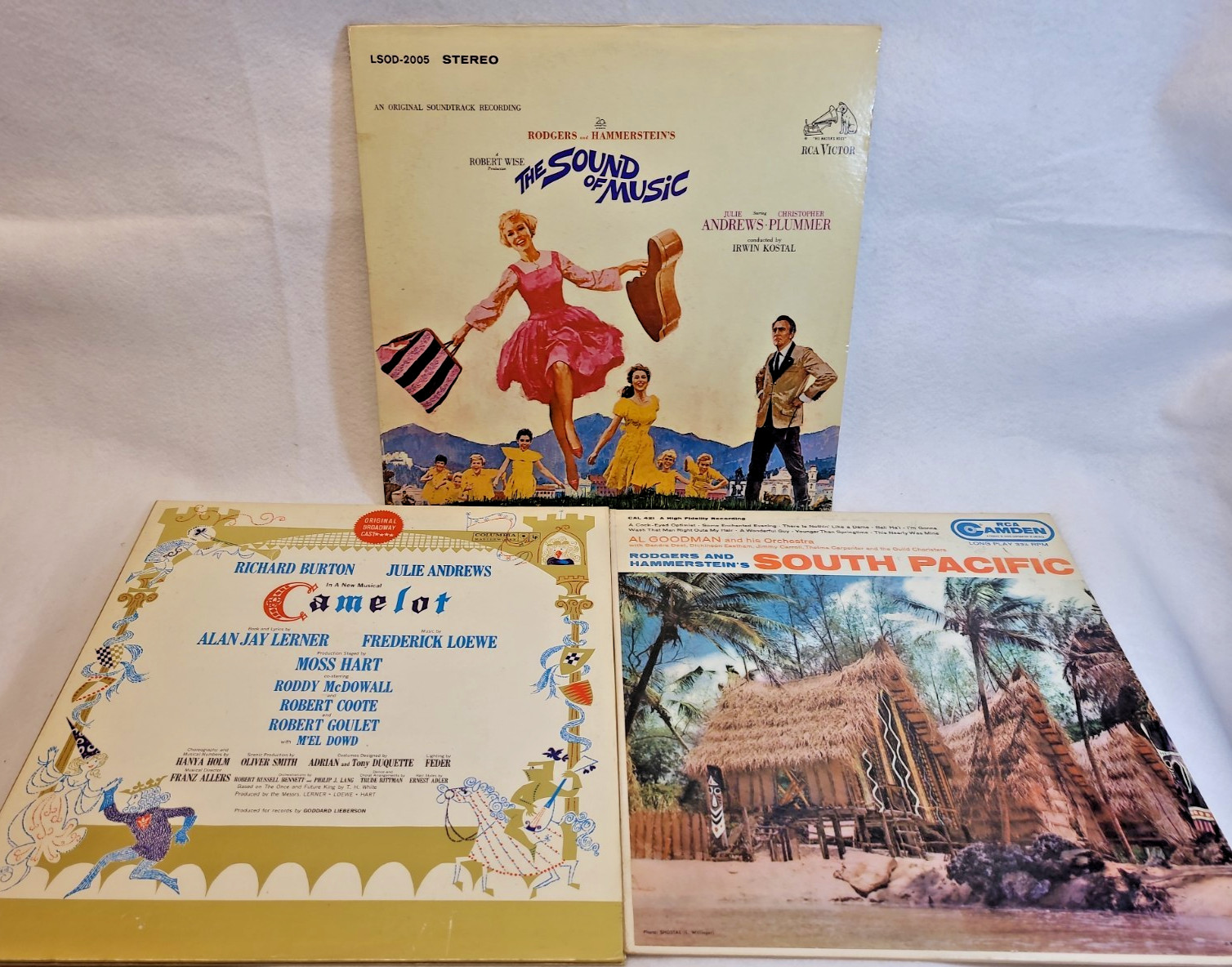 Vintage Broadway Musical Vinyl 3-LP Lot Camelot Sound of Music South Pacific VG