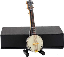 Wooden Miniature Banjo Replica with Stand and Box Collectible Desktop Decor picture