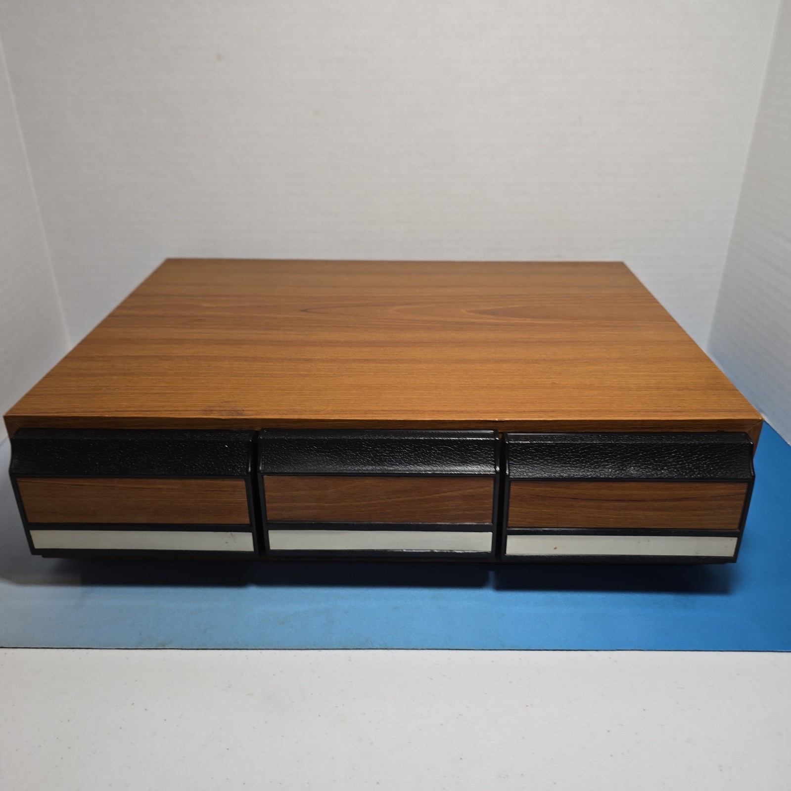 Vintage 36 Cassette Tape Faux Wood 3 Drawer Storage Case Holder Footed