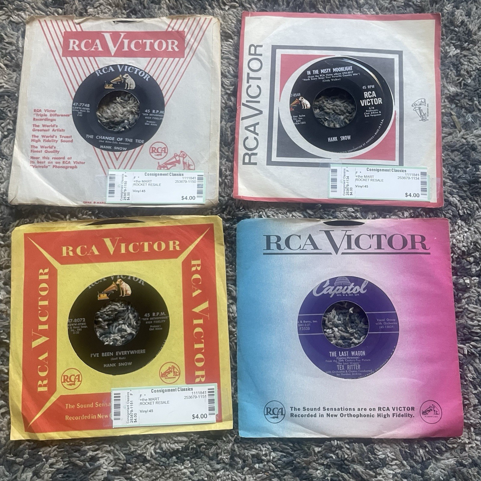 Vtg Hank Snow Tex Ritter RCA Victor Vinyl 45 Record Lot Classic Country Music