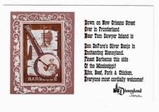Rare Disneyland post card - Don DeFore's Silver Banjo Barbecue-PRICE REDUCTION picture