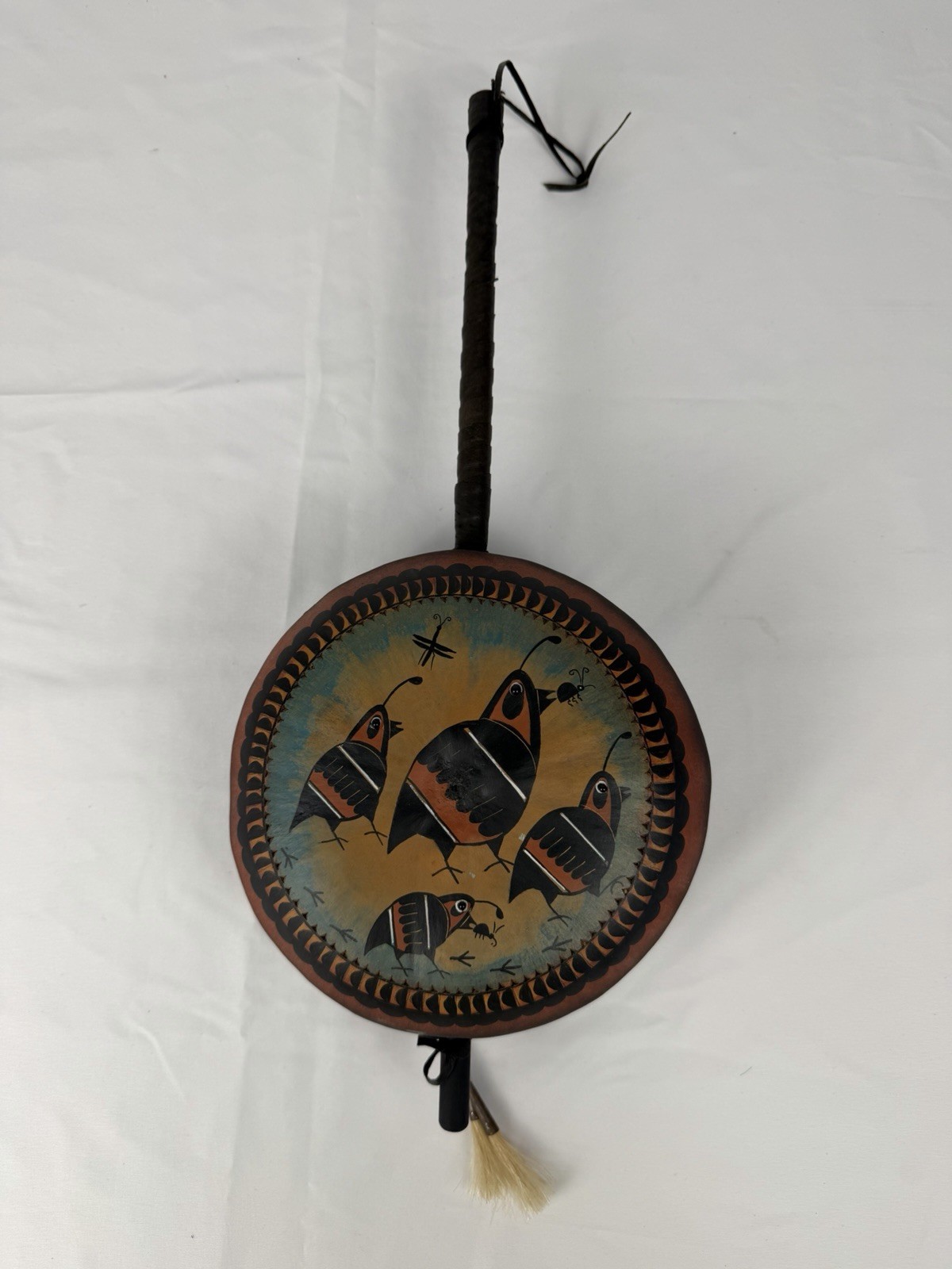Robert Rivera Signed 1999 Mimbres Quail Gourd Drum Native American Art NM
