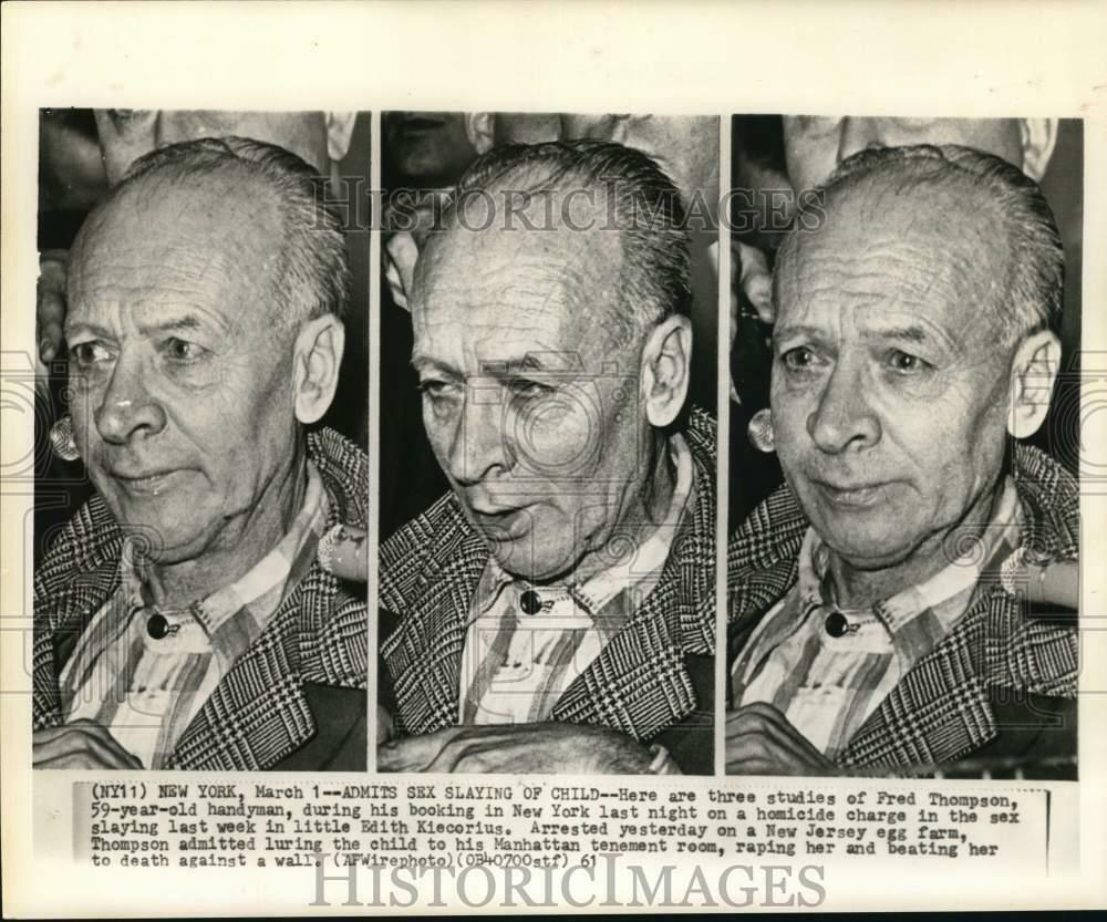 1961 Press Photo Fred Thompson in New York during his booking on homicide.