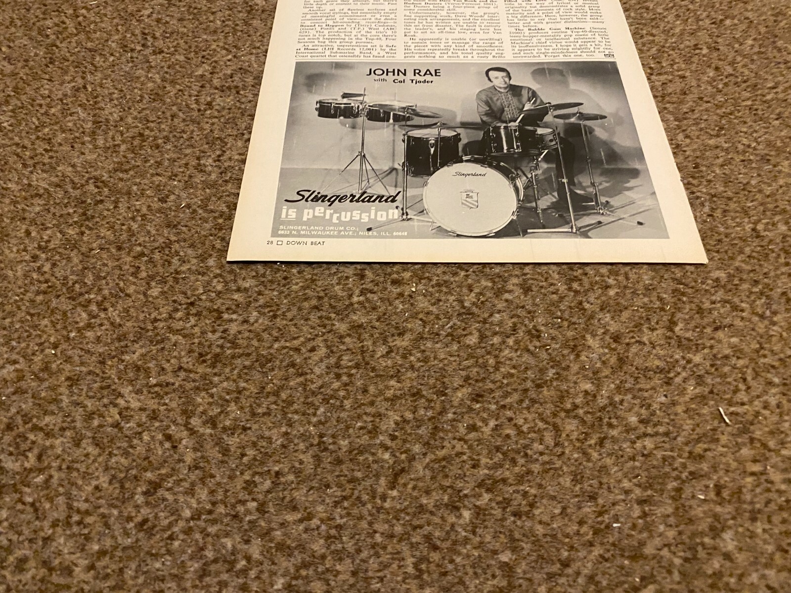 JBF39 ADVERT 5X8 JOHN RAE WITH CAL TJADER PLAYS SLINGERLAND DRUMS