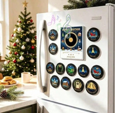 Christmas Vinyl Record Player Magnets - 9 Piece Refrigerator Music Decor Set picture