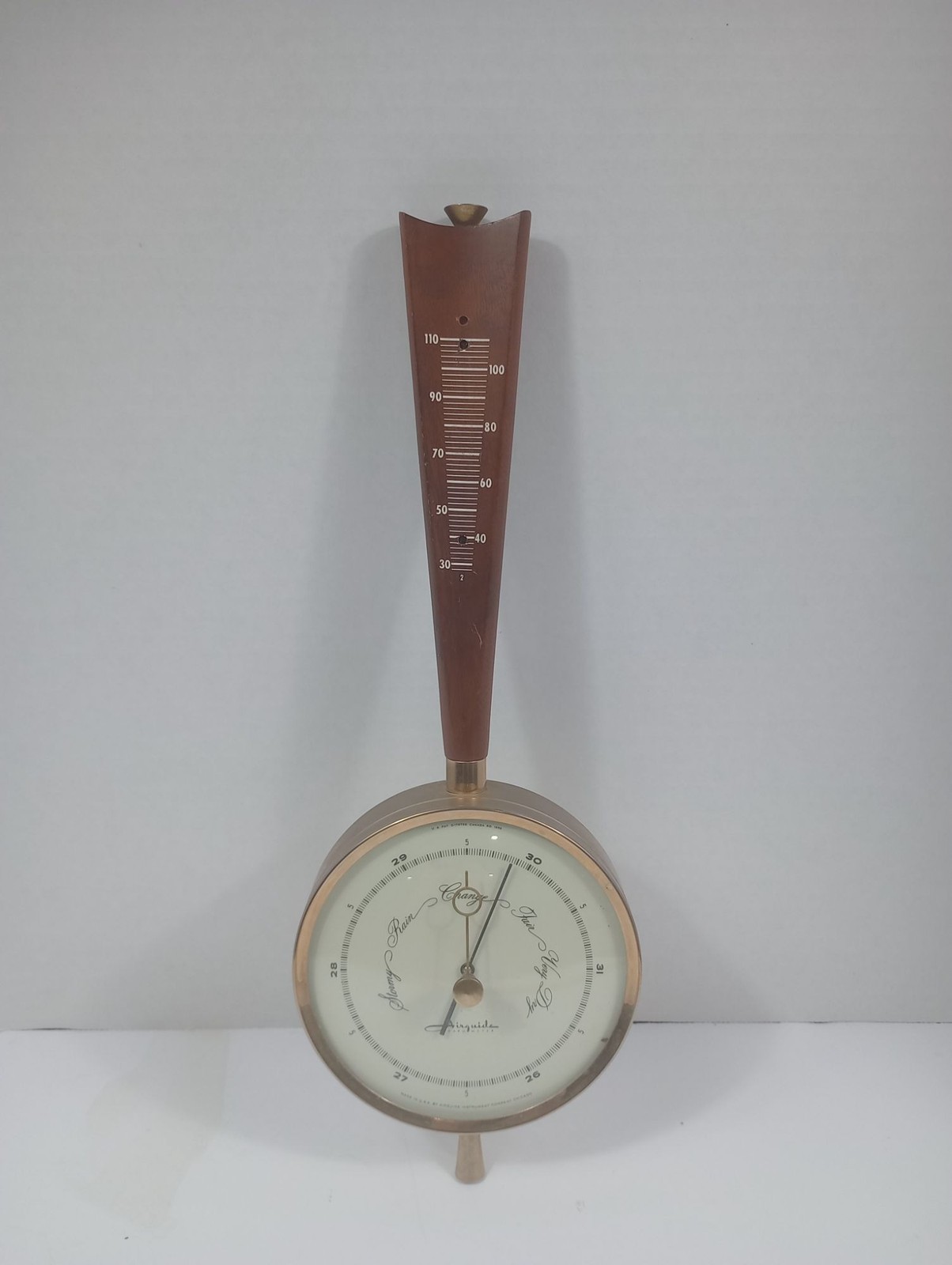 Vintage Airguide Wood & Brass Banjo Style Barometer  1950s 