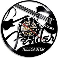Fender Telecaster Guitar Music Black Vinyl Record Wall Clock Guitarist 8102 picture