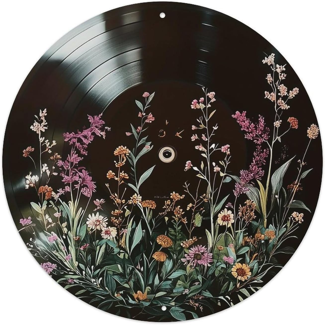 Wildflower Garden On Vinyl Record Round Tin Metal Signs Home Décor 8x8