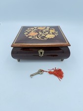 Sankyo Wooden Floral Inlaid Music Box Plays Love Story w/ Key Vintage picture