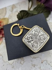Vintage SANKYO CLOVER Miniature Music Box Key Ring WORKS Carved Ornate Front picture