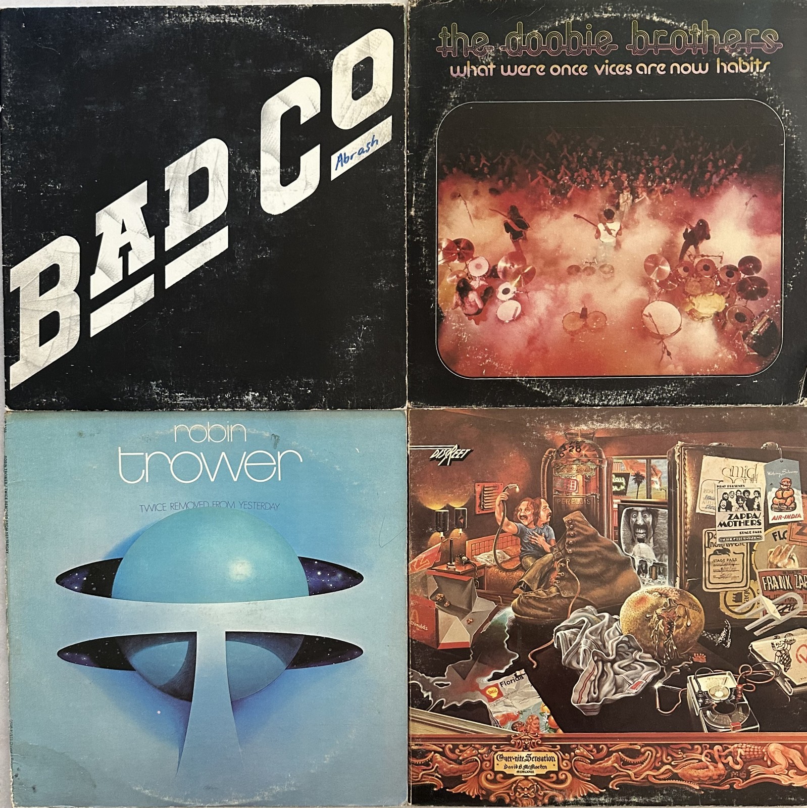 1970s ROCK 4 vinyl LP lot - Bad Company -Doobie Brothers - Trower - Frank Zappa