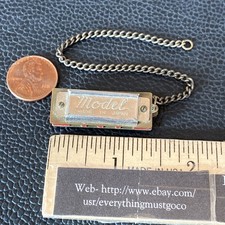 Vtg Red MODEL Musical Mini Harmonica Keychain Charm Functional Japan w/ CHAIN picture
