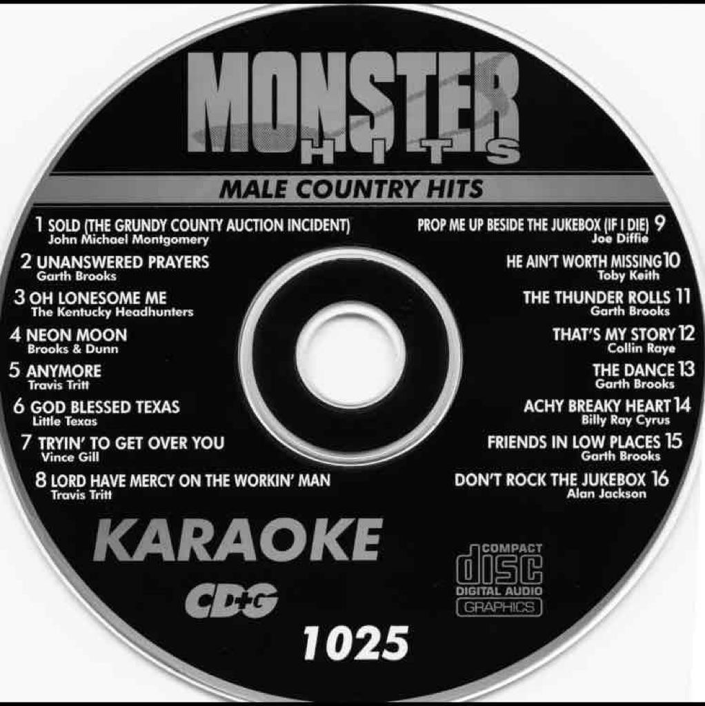 MALE COUNTRY HITS KARAOKE CDG DISC MONSTER HITS MH1025 MUSIC SONGS CD+G 