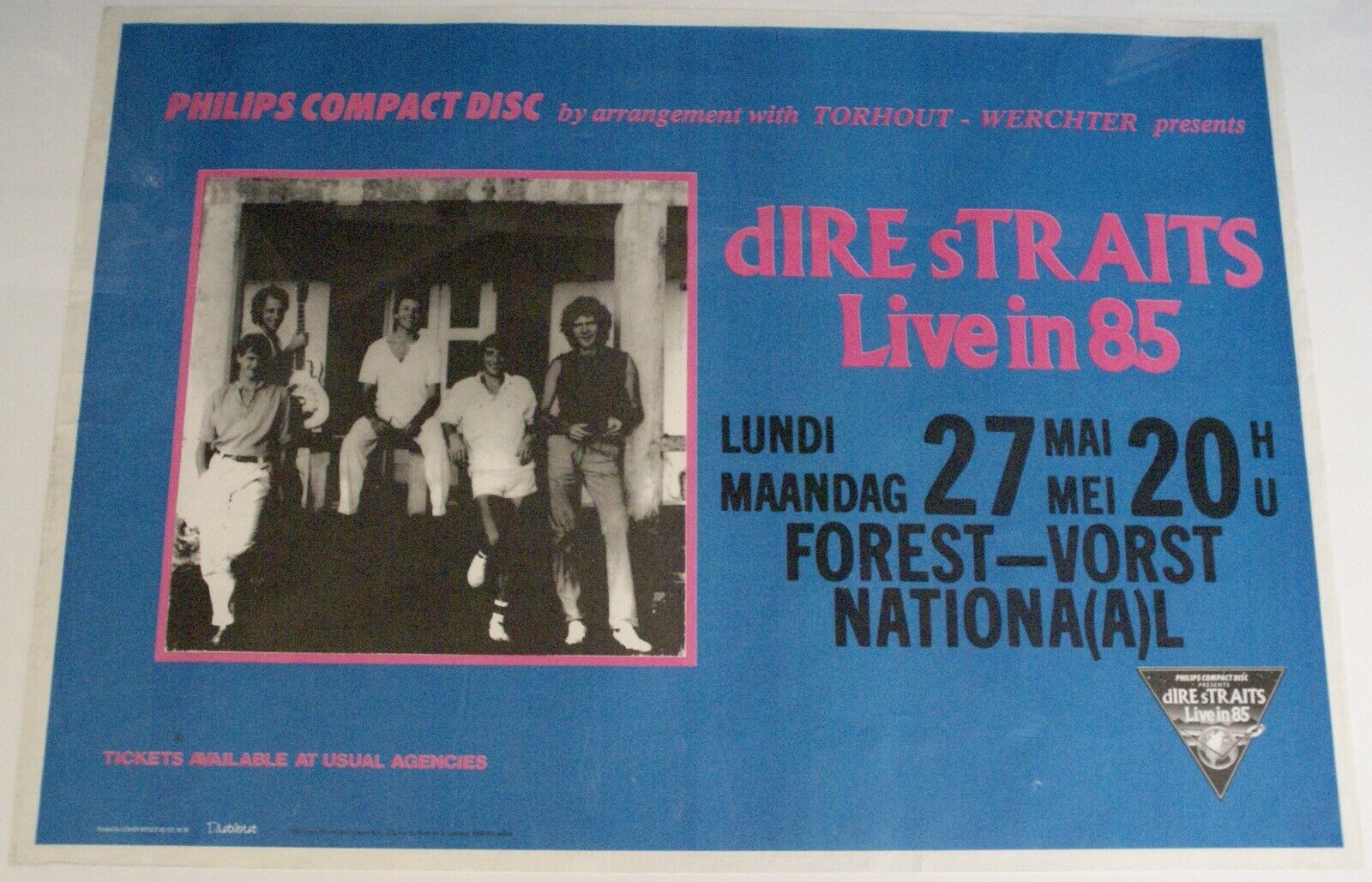 Dire Straits Poster Original Vintage Concert Promo Belguim 1985