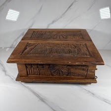 Vintage Hand Carved Wooden Cassette Tape Storage Box 20tape Display Mirrored Lid picture