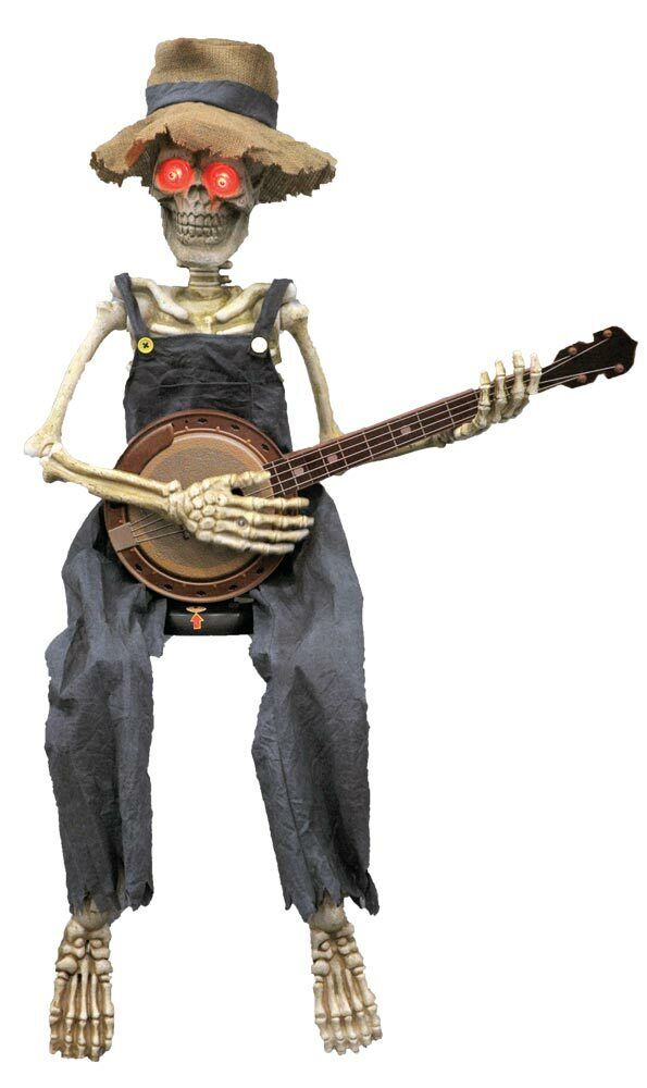 Skeleton Playing Banjo Prop Animated 40 inch Halloween Decoration