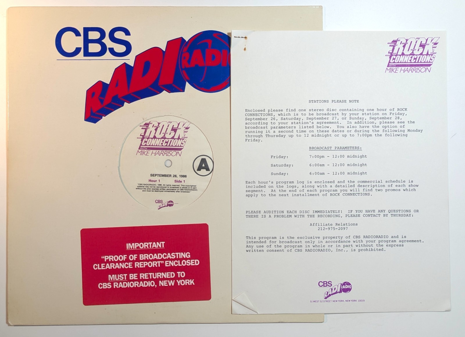 Rock Connections Mike Harrison #19 Sep 26 1986 CBS LP Traffic Steely Dan Chicago