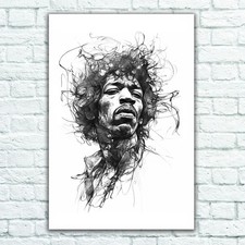 Jimi Hendrix - Framed/Unframed Ink Wash Style Print or Framed Canvas - 3 Sizes picture