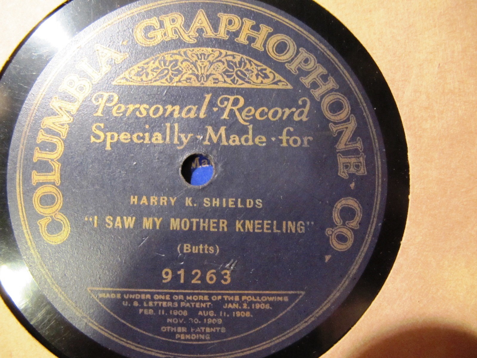 Evangelist HARRY SHIELDS Gospel 1924 COLUMBIA Personal Record He tenderly looked