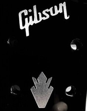 Gibson Guitar Headstock Logo & Crown, Die-Cut Brushed Nickel Decal, OEM Size USA picture