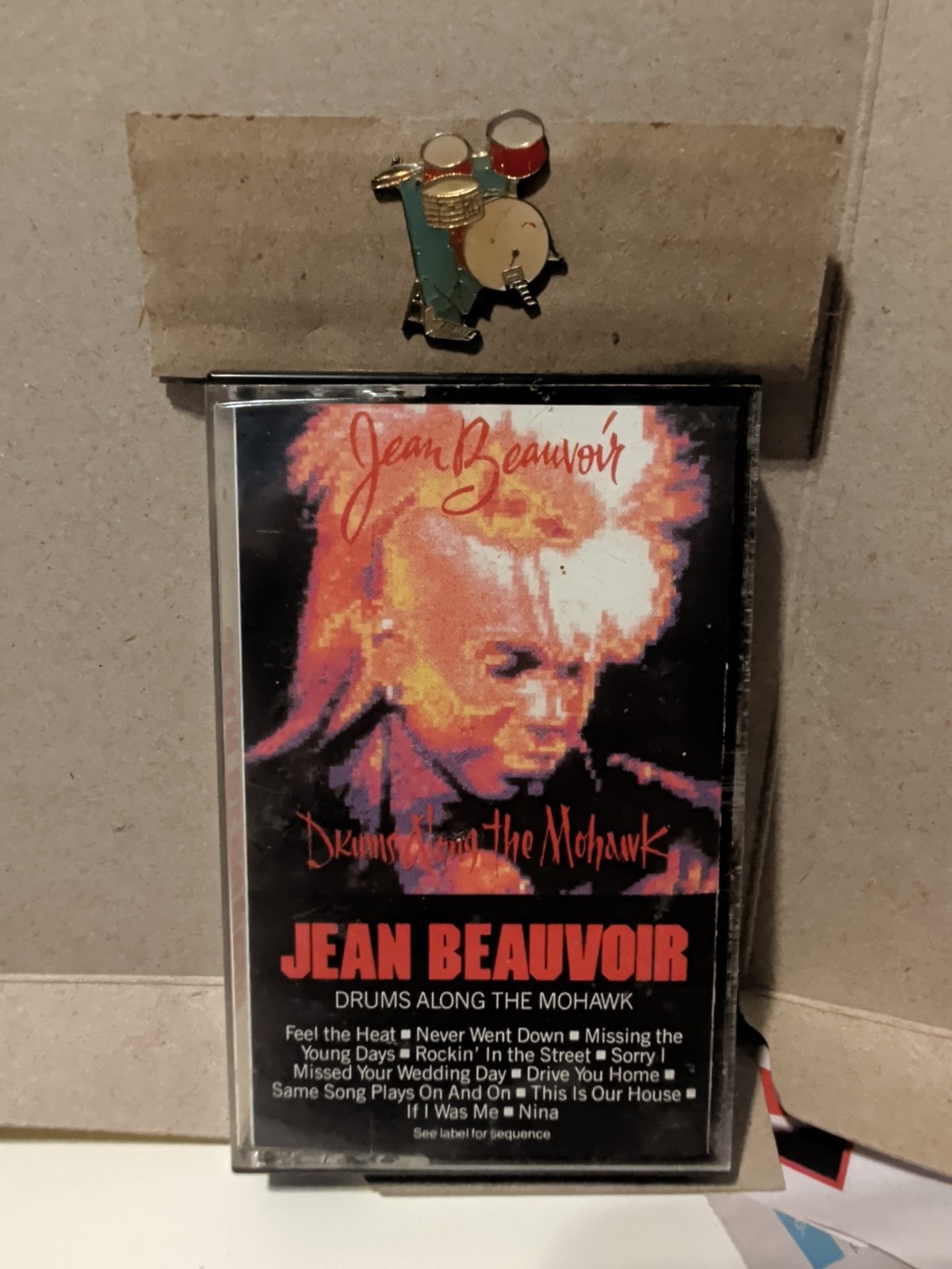 Vintage Drum Kit Enamel Pin + Jean Beauvoir Drums Along the Mohawk Cassette