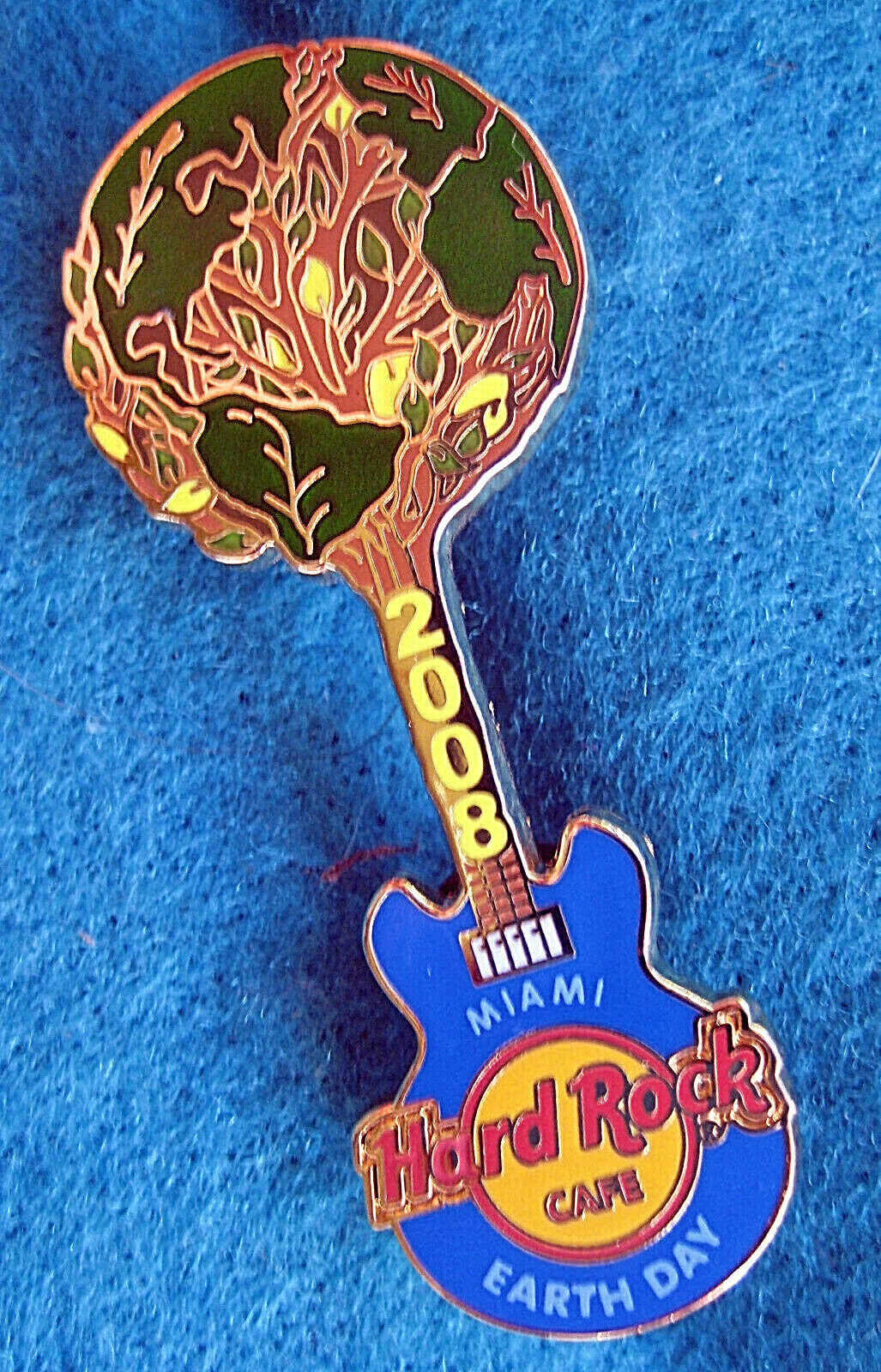 MIAMI EARTH DAY 2008 PLANET GLOBE TREE BLUE GUITAR Hard Rock Cafe PIN