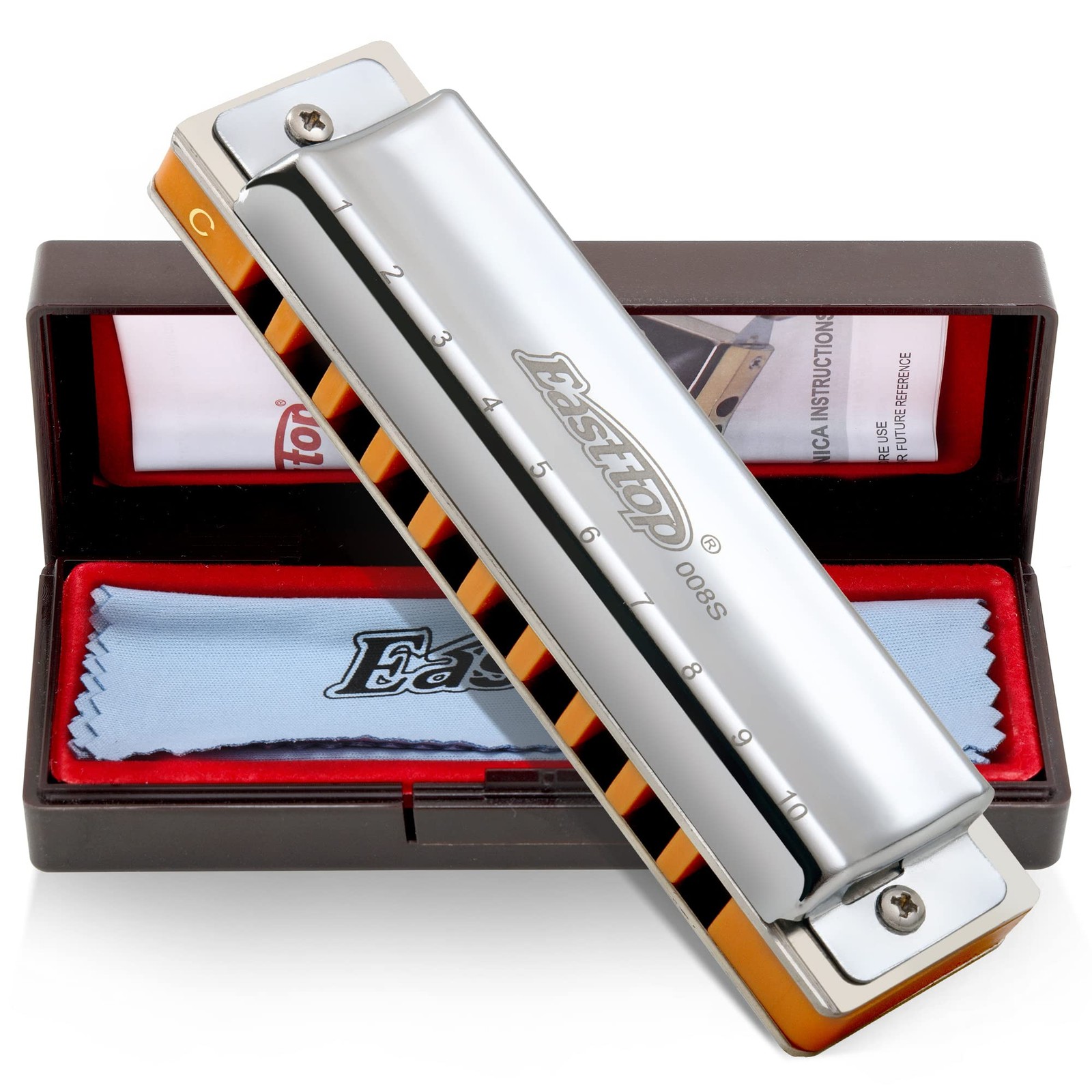East Top Harmonica Blues Harmonica 10-Hole Harmonica C Key 10 Holes 20 Tones Br_
