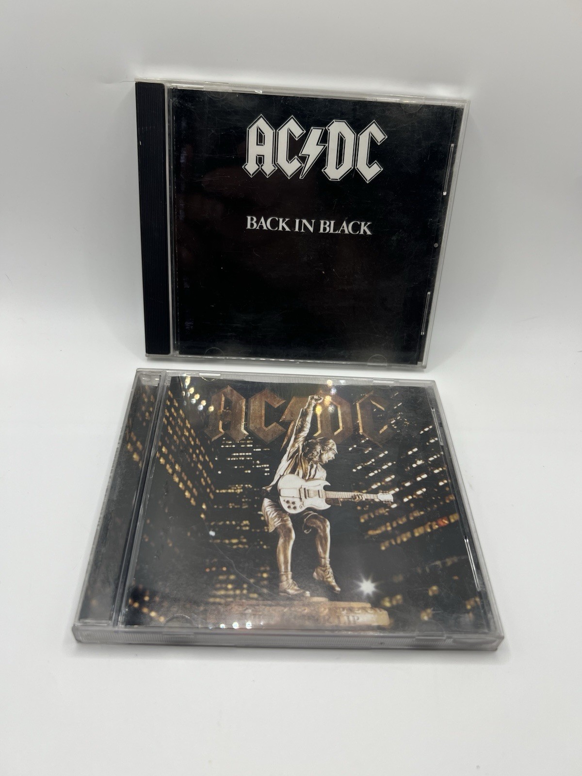 VTG AC/DC CD Lot 2pc Back in Black Pink Atco Label & Stiff Upper Lip Hard Rock 