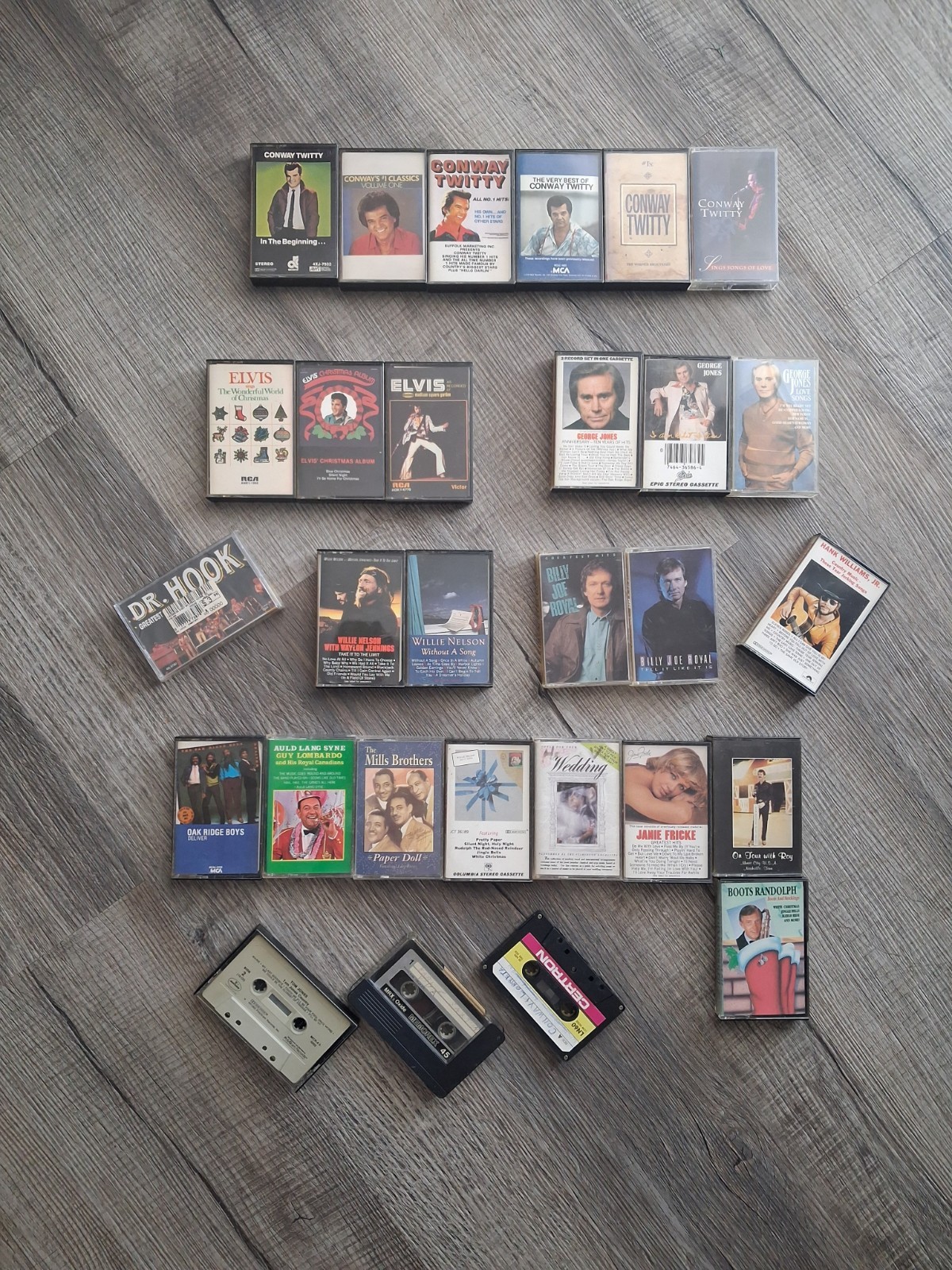 Vintage 29 Piece Audio Cassettes - Elvis, Conway Twittie, Willie Nelson, George 