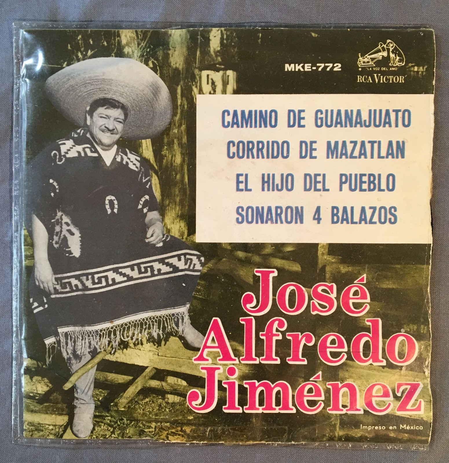 JOSE ALFREDO JIMENEZ Mexican 45 RPM EP Pic Sleeve VG+