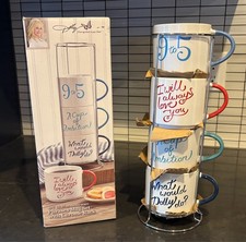DOLLY PARTON 4 PC MUG SET CHROME RACK DOLLY SONGS LYRICS 9 TO 5 ALWAYS LOVE YOU picture