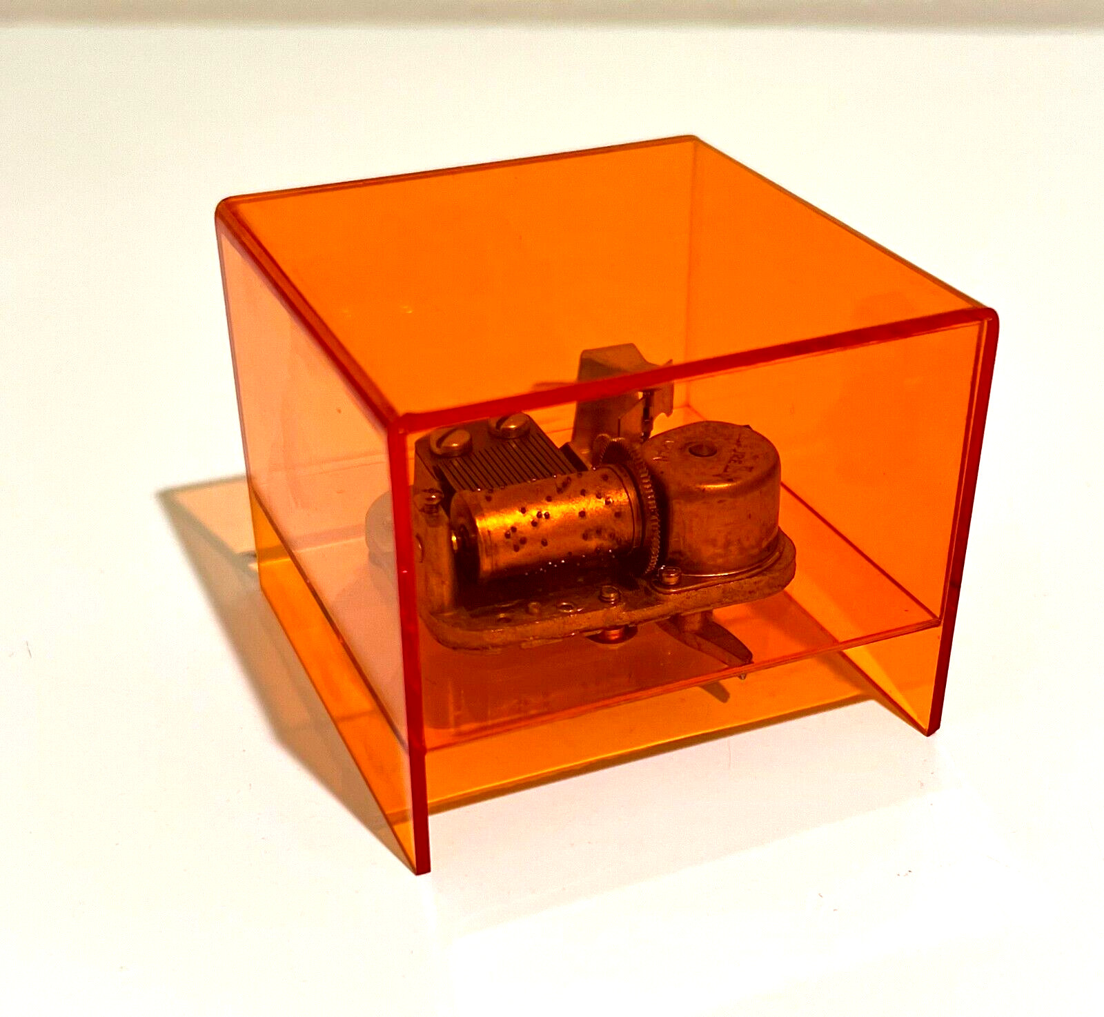 Vintage Laurel Japan Music Box Orange See-Through Plastic Wind-up Works RARE