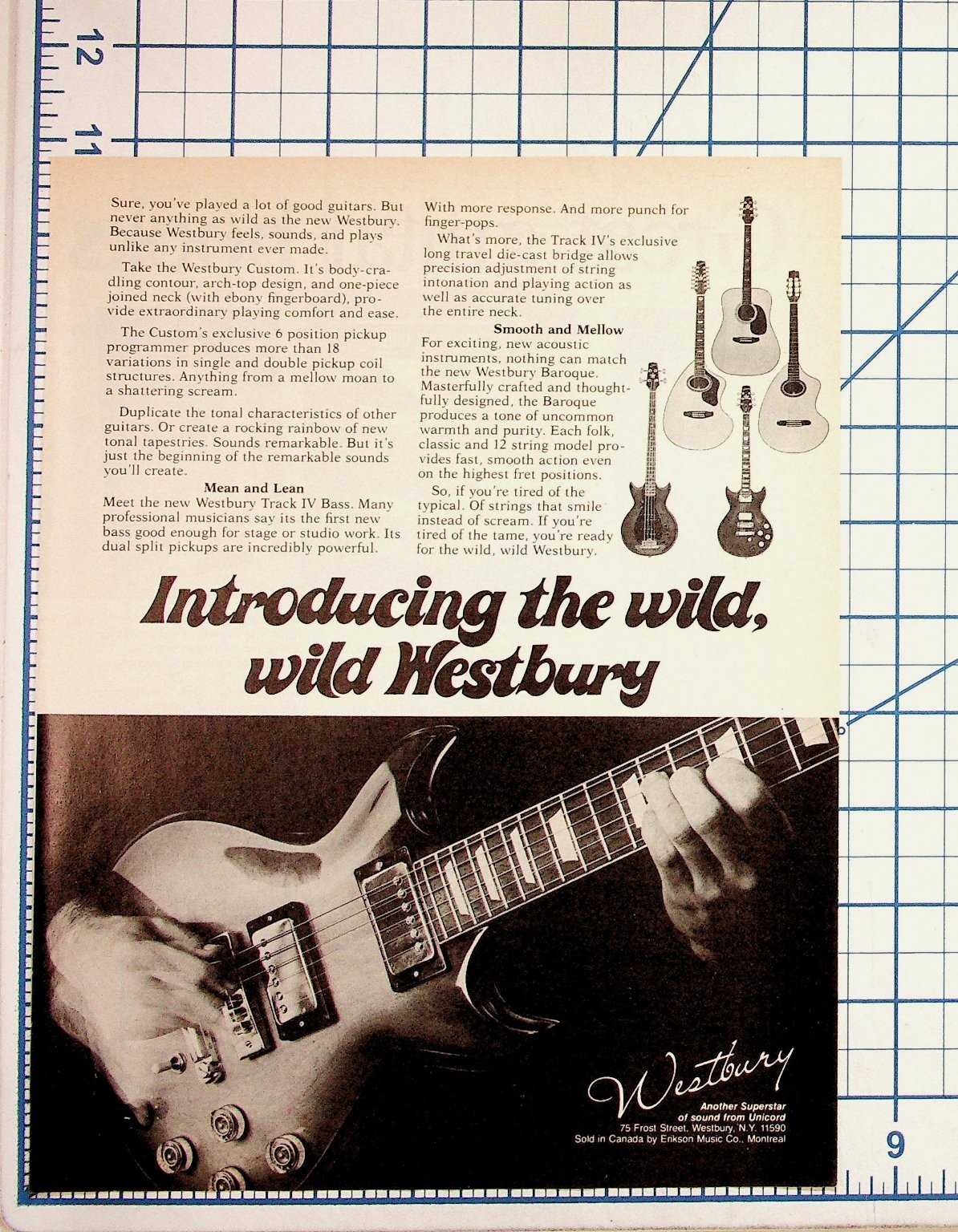 Westbury Guitars Vintage Print Ad 1970s Electric Acoustic Bass Unicord Erikson