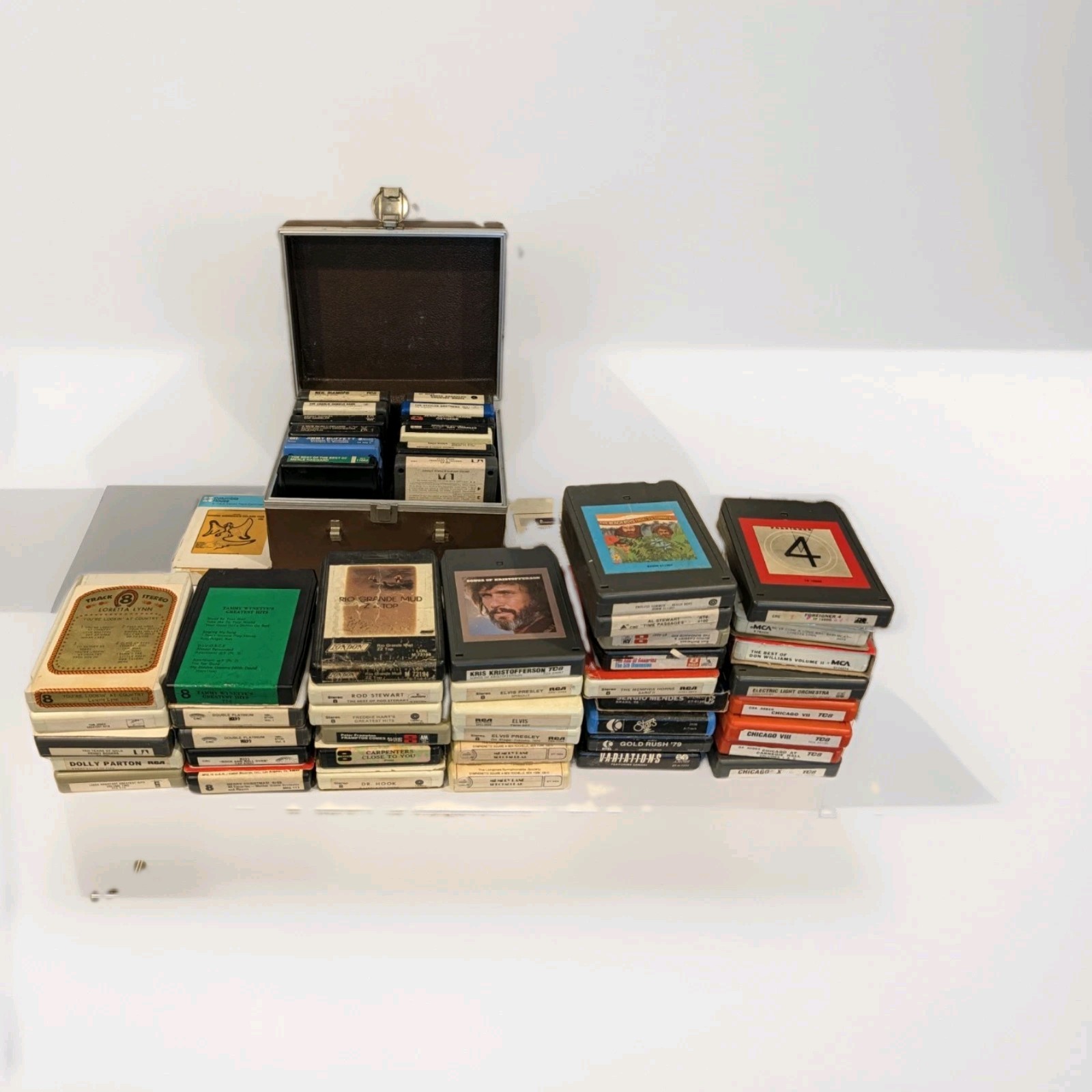 Huge Vintage 8-Track Tape Lot (approx. 45 Tapes) + Case | Rock, Pop, Kiss, ELO,