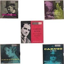 Lot - 5 Vintage 1952 RCA Victor ERA 45 LPs inc Caruso Era 1 w/ sleeves, adapters picture