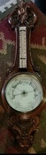 Antique English Victorian Carved Oak Aneroid Wall Banjo style Barometer  c.1900 picture