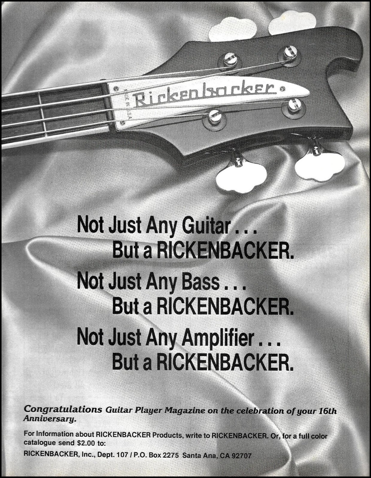 Rickenbacker 1982 Bass Guitar classic b/w advertisement original 8 x 11 ad print