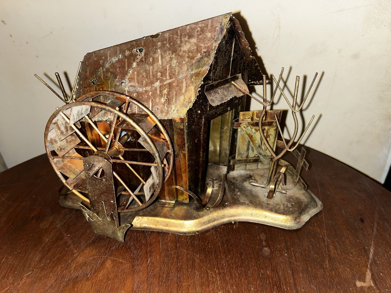 Vintage Copper Metal Rustic Water Mill Music Box Made In Hong Kong During 1970’s