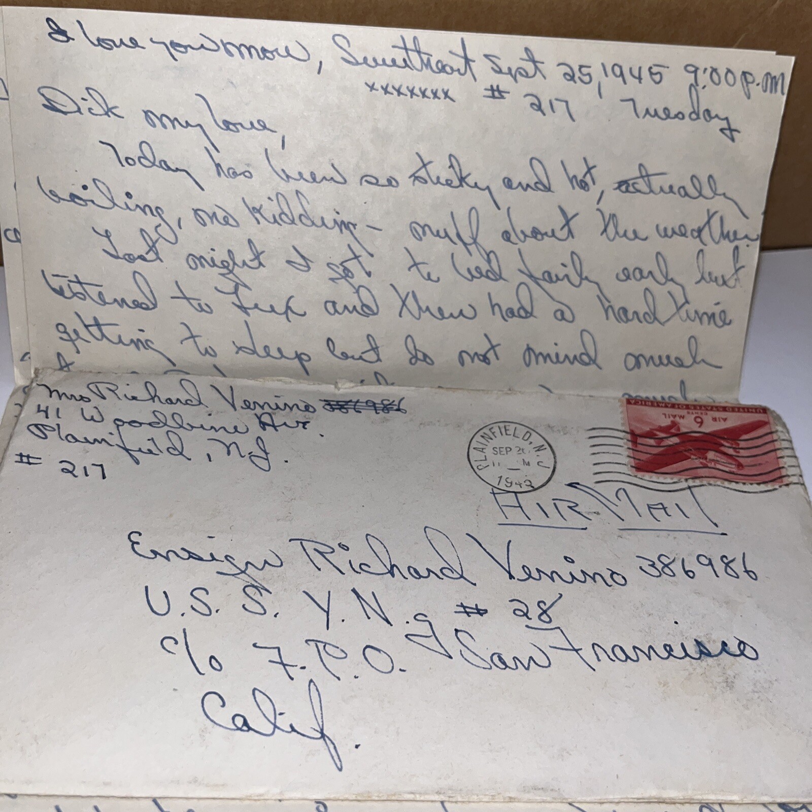 Post WWII 1945 Navy Wife Love Letter to USS Nutmeg Ensign w Anne Jeffreys Lyrics