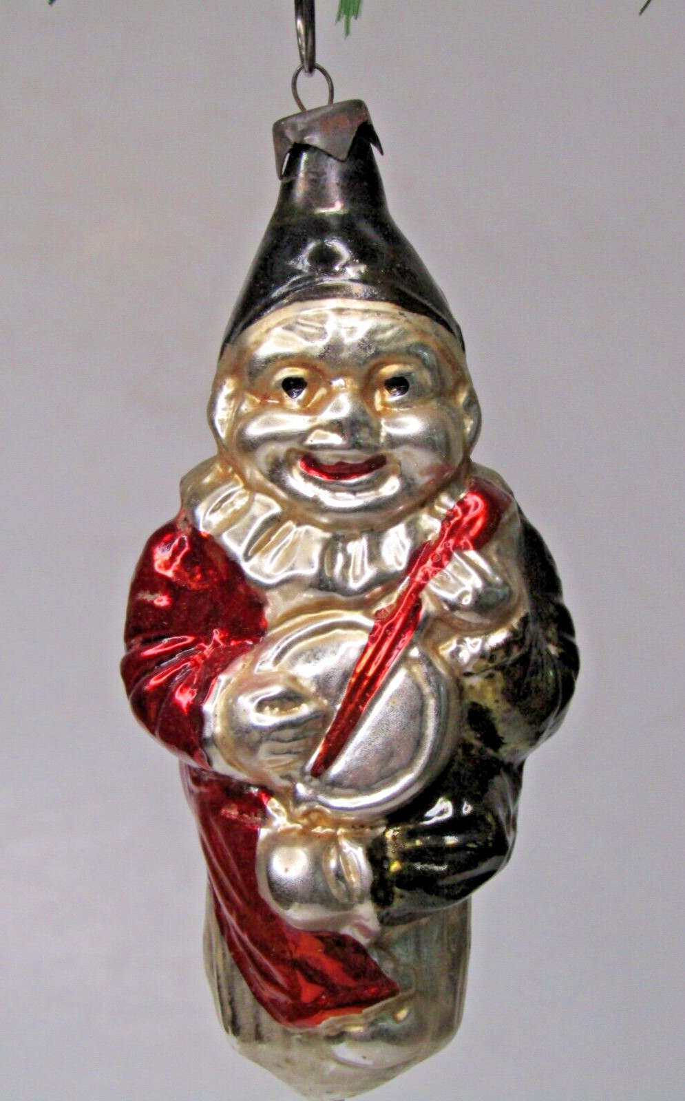 Vintage Glass CLOWN Playing BANJO on Stump Figurine Christmas Ornament Germany