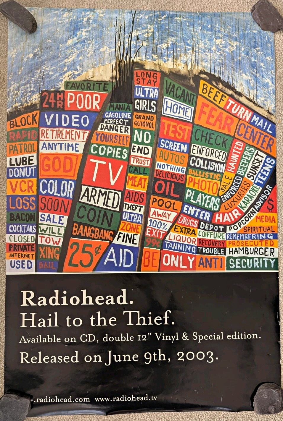 Radiohead Hail to The Thief Original UK Promo Release Poster 2003 20x30