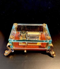 Vintage Reuge Sainte-Croix CH 1/36 Glass Music Box Brass Dolphin Feet. Swiss. picture