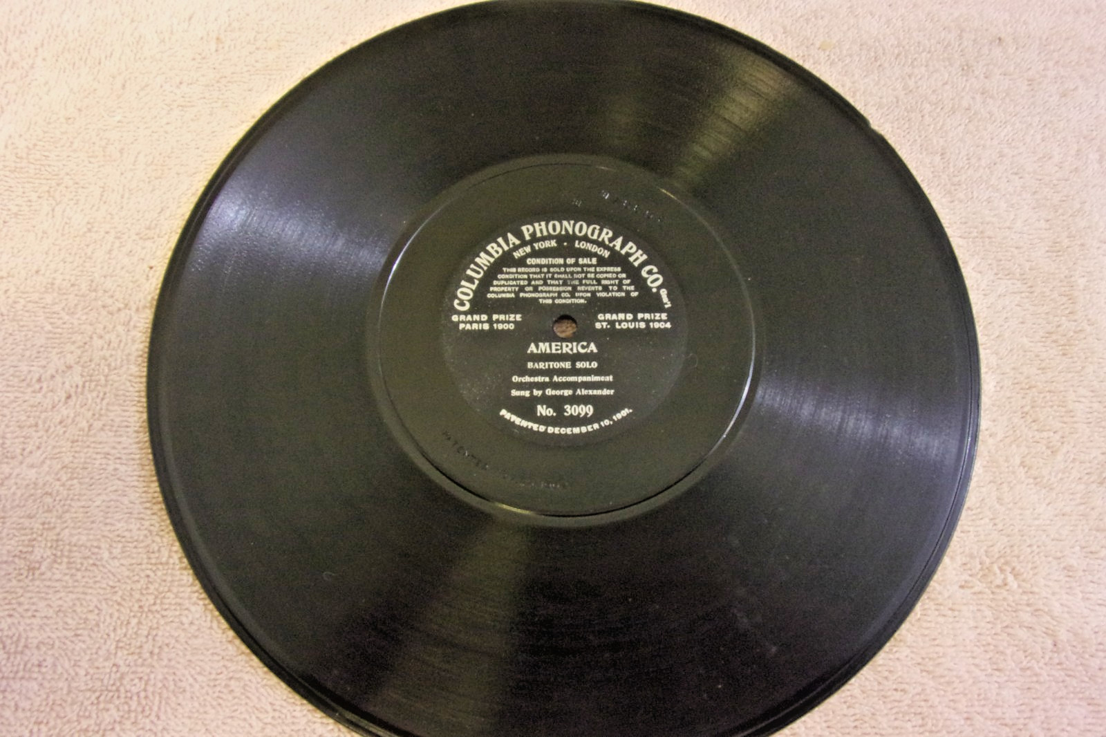 American Graphophone 1904 78 One Sided AMERICA By George Alexander Baritone Solo