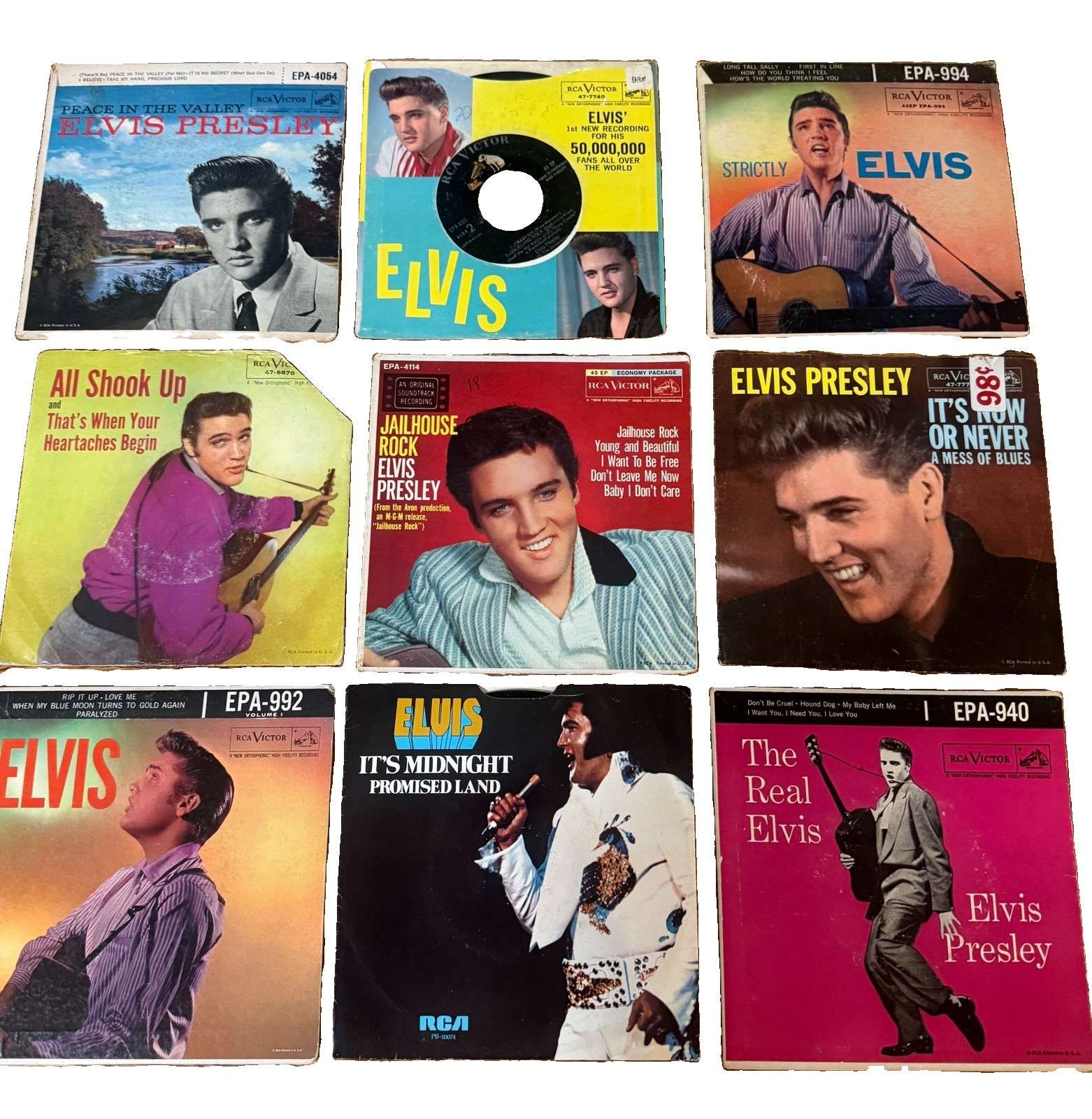 Vtg Elvis Presley RCA Victor 45s Lot 9 EPs Jailhouse Rock Strictly Elvis Shook