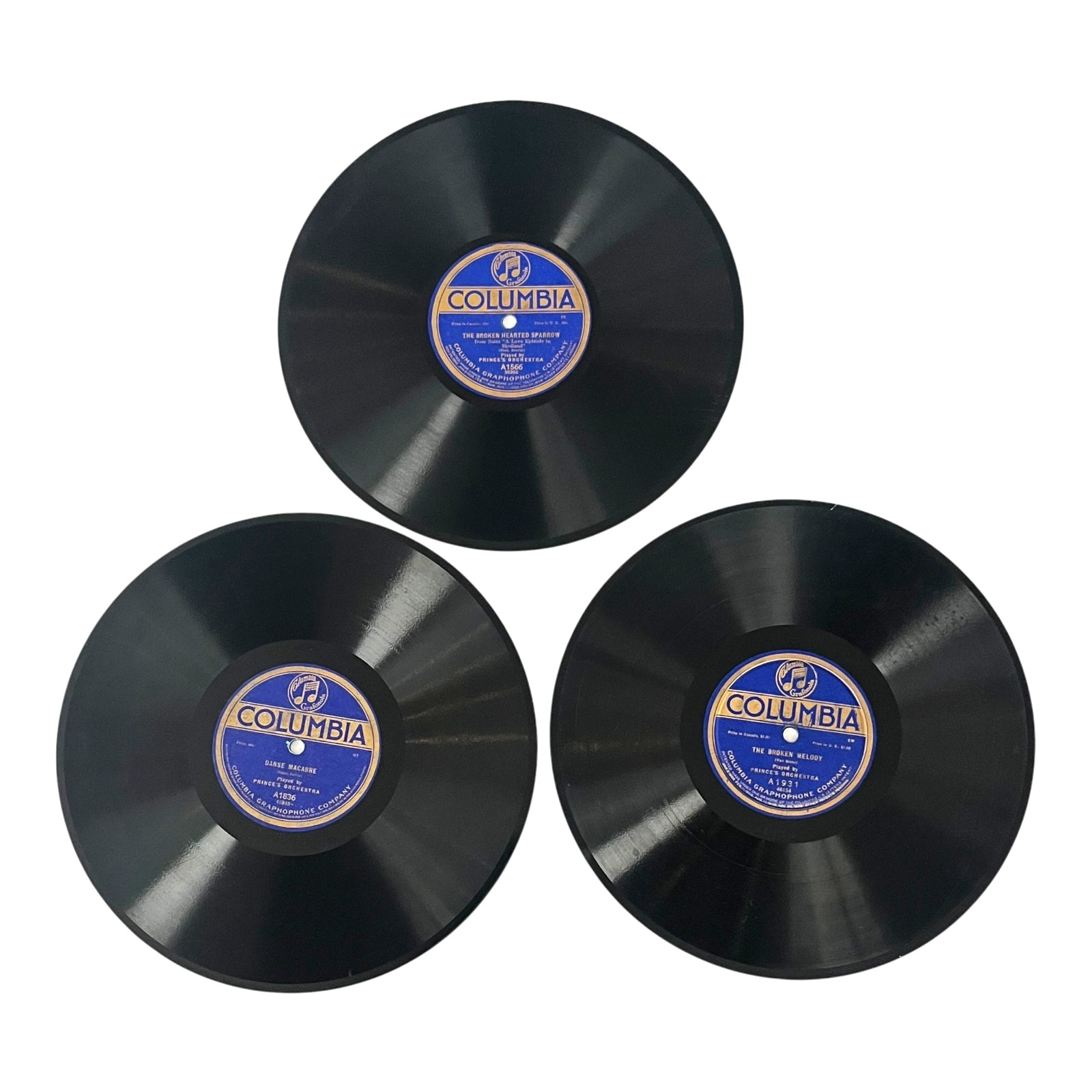 Lot of 3 Vintage Columbia 78 RPM Records Prince\'s Orchestra 1914-1916 A1566 A183