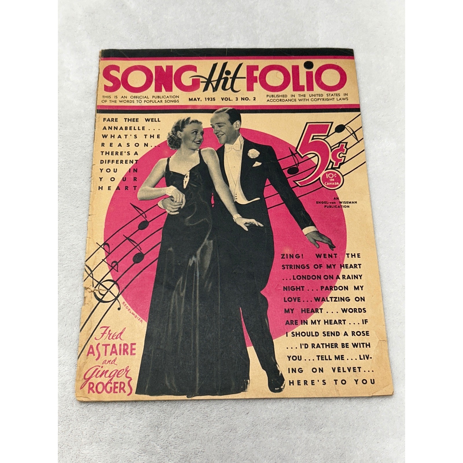 Song Hit Folio Magazine May 1935 Vintage Fred Astaire Ginger Rogers Song Lyrics