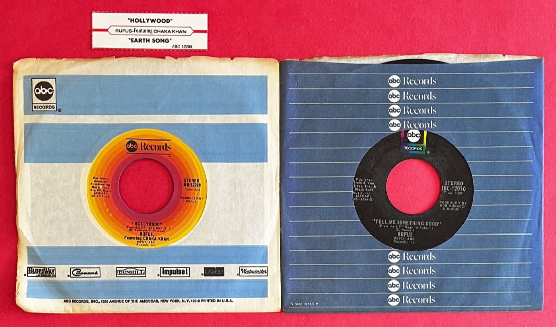 Lot Of 2 Rufus W/ Chaka Khan -45RPM- Tell Me Something Good, Hollywood, Smokin