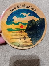 Vintage Norwegian Hand Painted Wooden Wall Plates Pair - National Anthem Lyrics picture